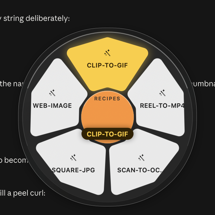 The wheel in Recipes mode